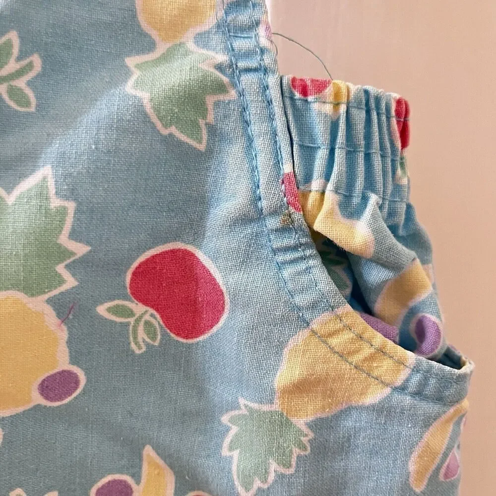 Vintage Oshkosh B'gosh Blue Fruit Shortalls Romper USA Girls Size 18 Months